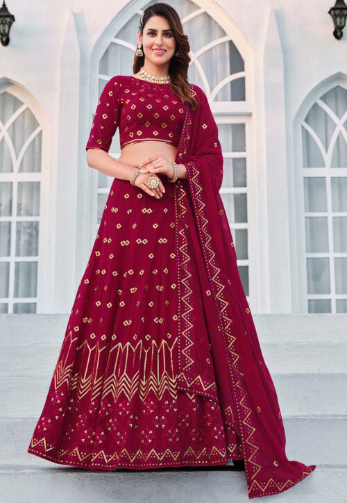Embroidered Georgette Lehenga in Pink