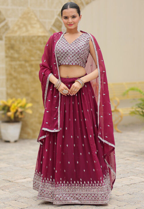 Embroidered Georgette Lehenga in Pink