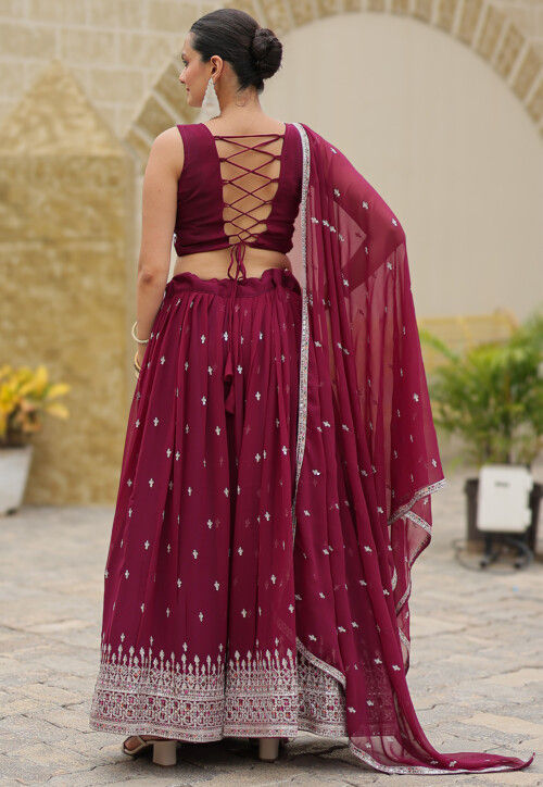 Embroidered Georgette Lehenga in Pink