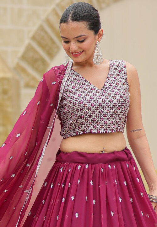 Embroidered Georgette Lehenga in Pink