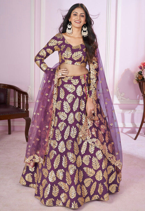 Embroidered Georgette Lehenga in Purple