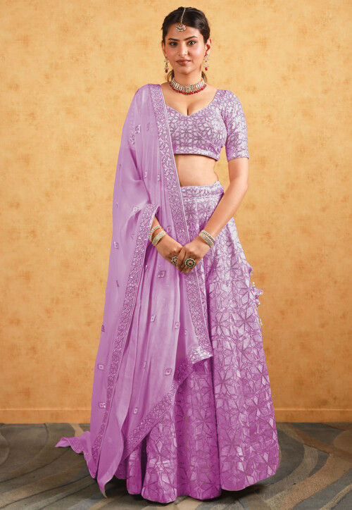 Embroidered Georgette Lehenga in Purple