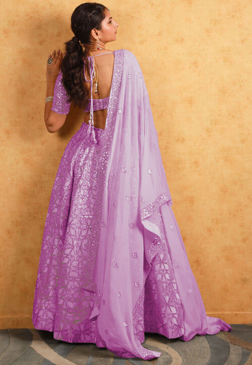 Embroidered Georgette Lehenga in Purple