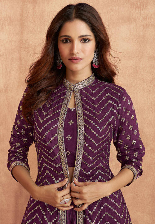 Buy Embroidered Georgette Lehenga in Purple Online : LCC1644 - Utsav ...