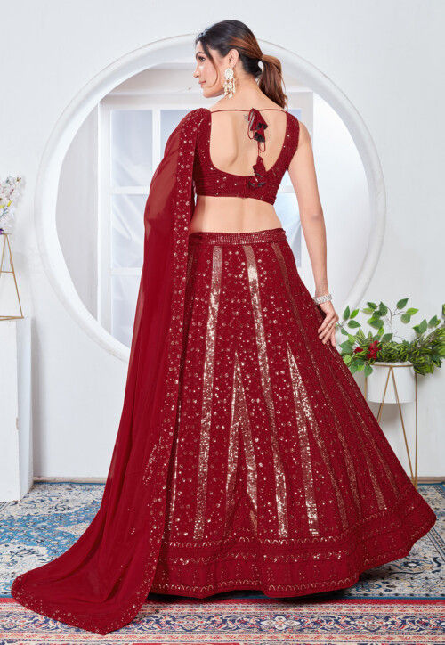 Embroidered Georgette Lehenga in Red