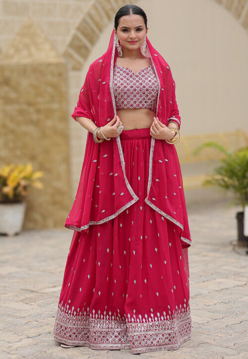 Embroidered Georgette Lehenga in Red