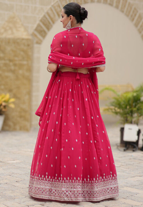 Embroidered Georgette Lehenga in Red