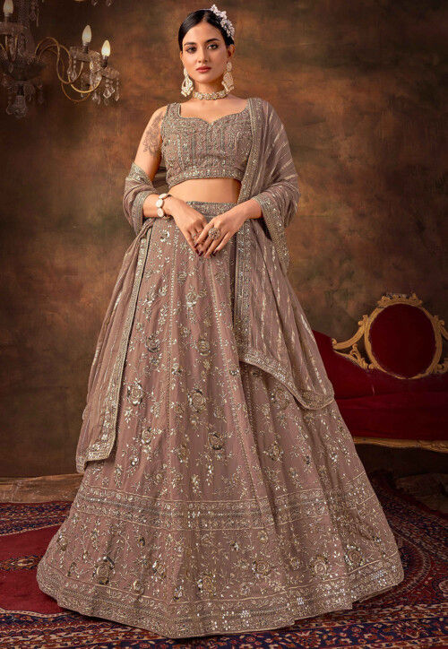 Buy Embroidered Georgette Lehenga in Rose Gold Online LCC3046 Utsav Fashion