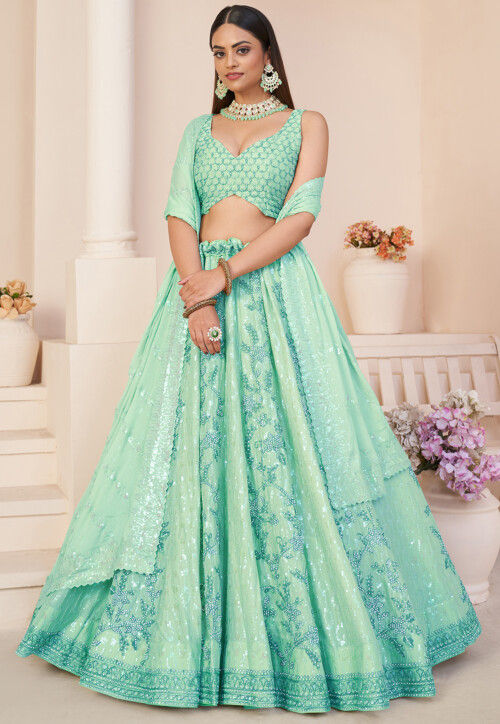 RE - Bottle Green color Faux Georgette Lehenga Choli - Featured Product