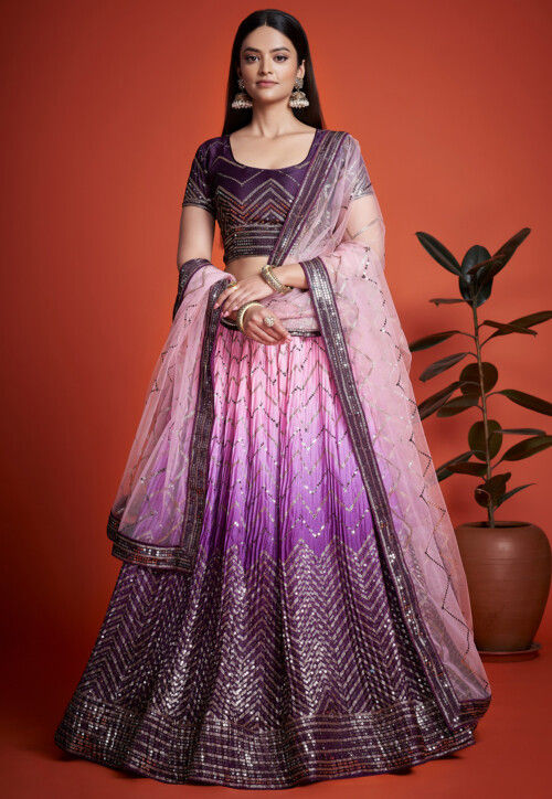Pink & Purple Banarasi Bandhani Lehenga - Pure Georgette – Luxurion World