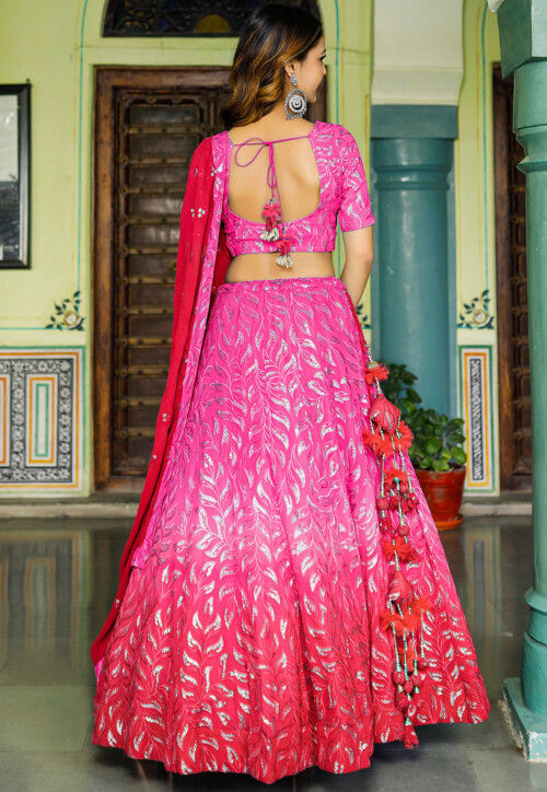 Embroidered Georgette Lehenga in Shaded Pink