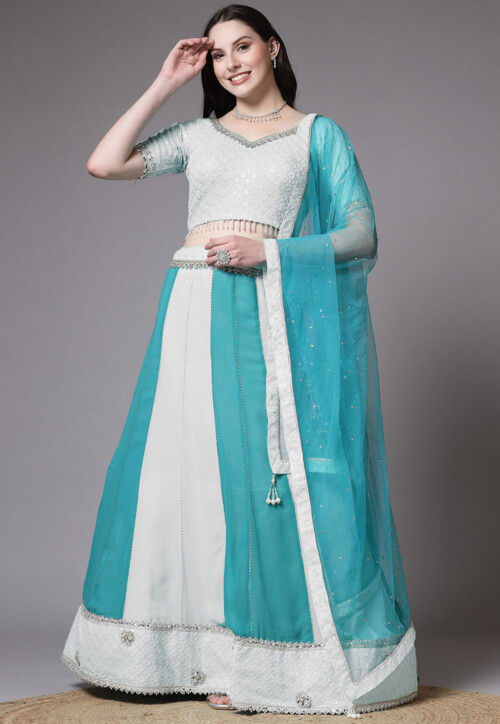 Embroidered Georgette Lehenga in White