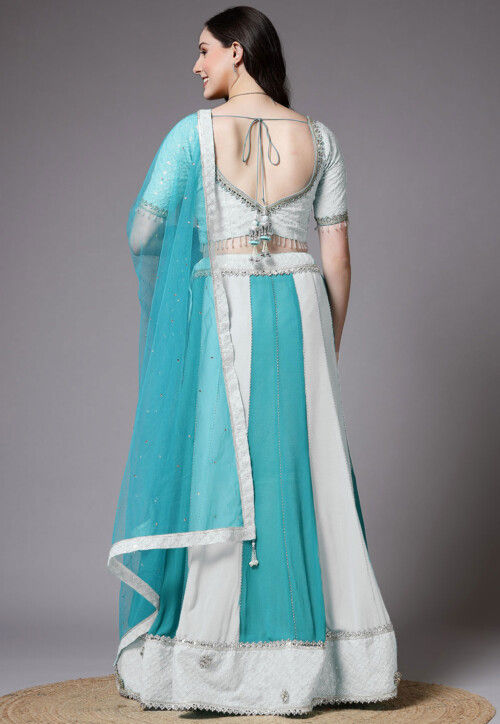 Embroidered Georgette Lehenga in White