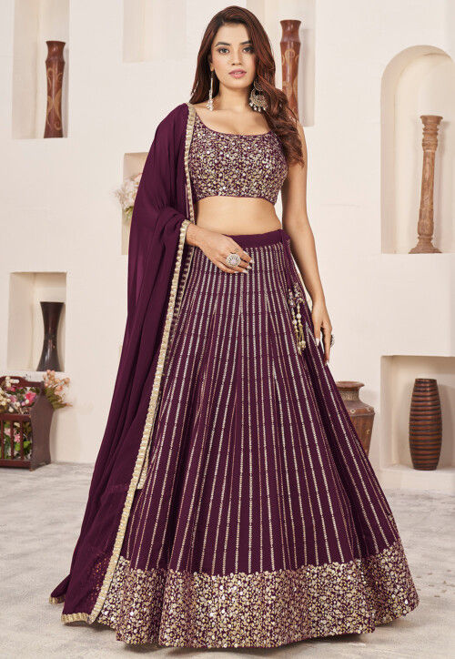 Embroidered Georgette Lehenga in Wine