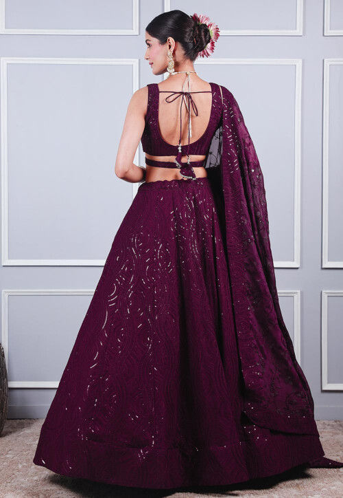 Embroidered Georgette Lehenga in Wine