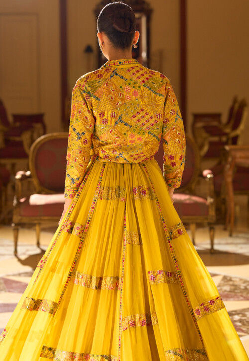 Embroidered Georgette Lehenga in Yellow