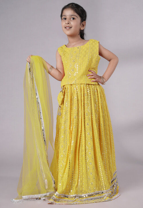Embroidered Georgette Lehenga in Yellow
