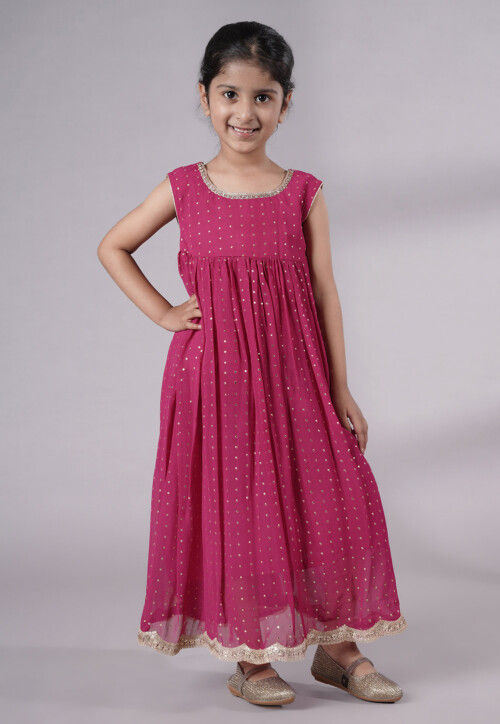 Embroidered Georgette Maxi Dress in Pink