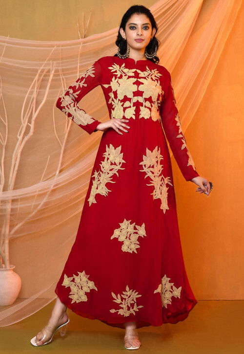 sachin and babi light blue dress Red Embroidered Rayon Gown main image 0