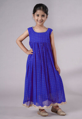 Embroidered Georgette Maxi Dress in Royal Blue