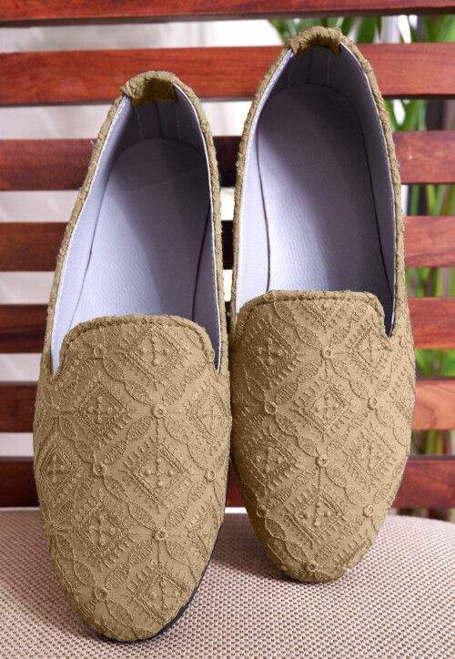 Buy Embroidered Georgette Men Mojari in Dark Beige Online JJM106 Utsav Fashion