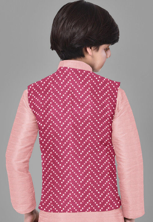Embroidered Georgette Nehru Jacket in Fuchsia