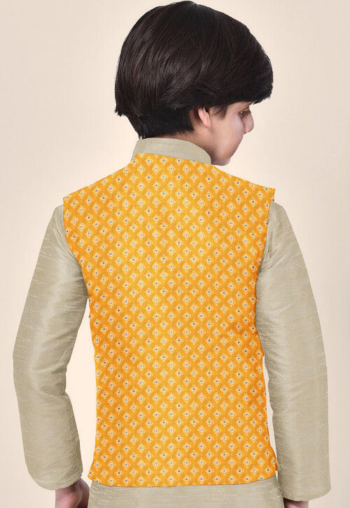 Embroidered Georgette Nehru Jacket in Mustard