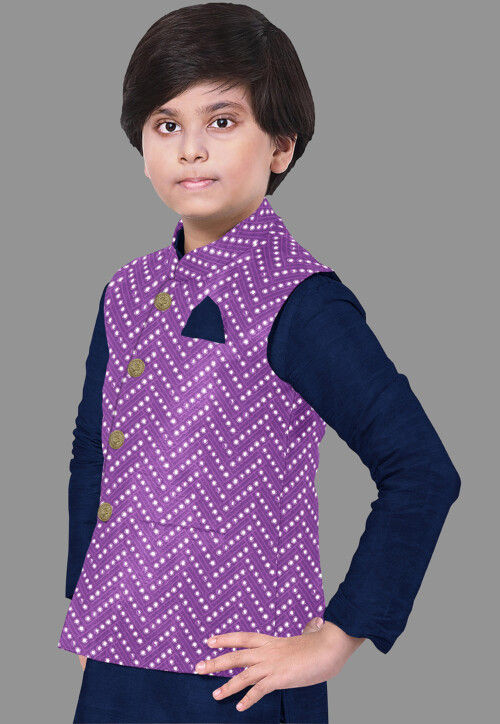 Embroidered Georgette Nehru Jacket in Purple