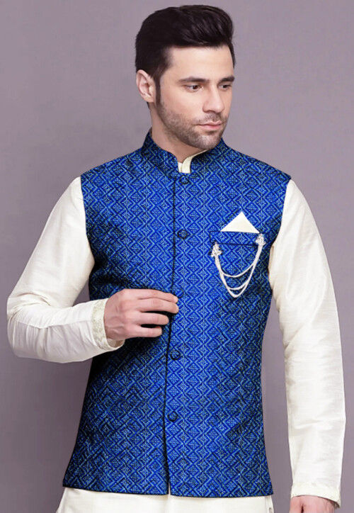 Buy Embroidered Georgette Nehru Jacket in Blue Online MXX906 Utsav Fashion