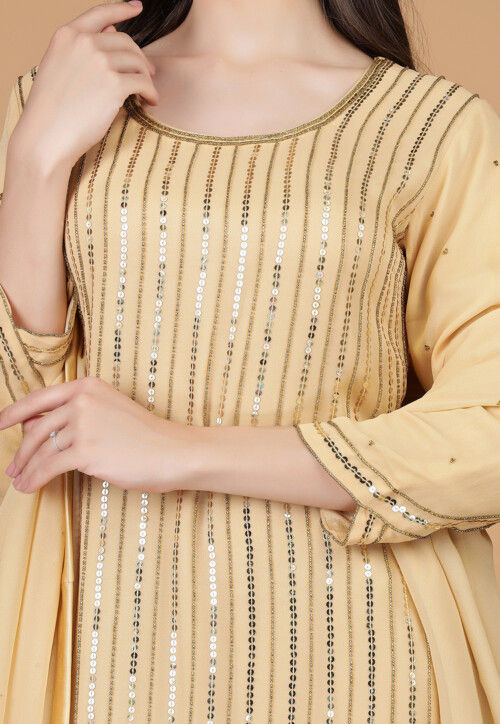 Embroidered Georgette Pakistani Suit in Beige