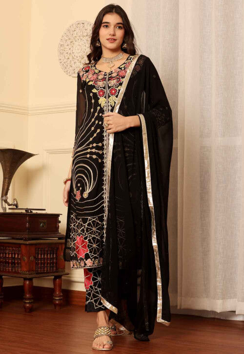 Embroidered Georgette Pakistani Suit in Black