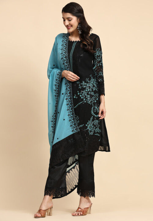 Buy Embroidered Georgette Pakistani Suit in Black Online : KRY1554 ...