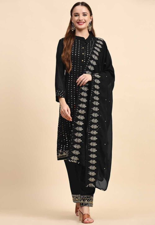 Buy Embroidered Georgette Pakistani Suit in Black Online : KRY1586 ...