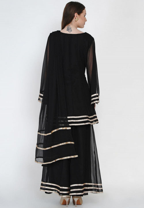 Embroidered Georgette Pakistani Suit in Black : KUZ359