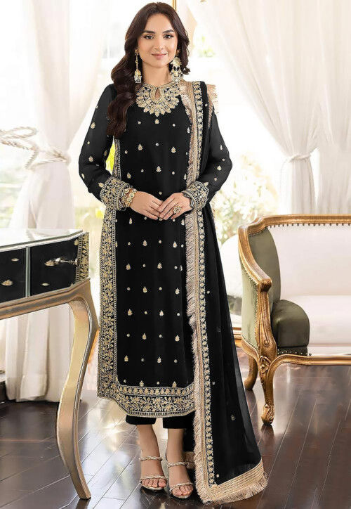 Pant Style Embroidered Black Sequins Work Suit