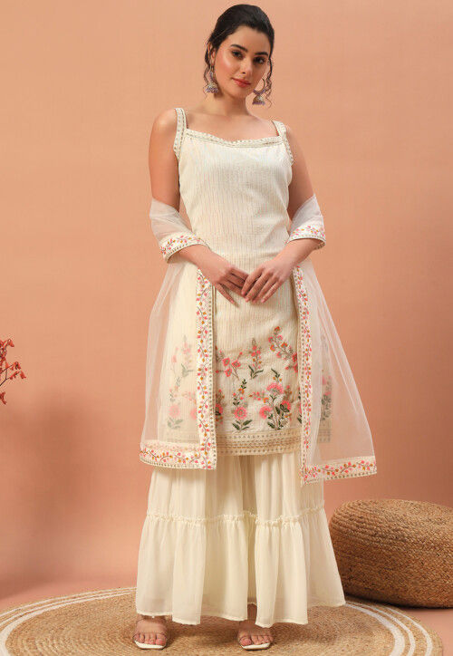 Embroidered Georgette Pakistani Suit in Cream