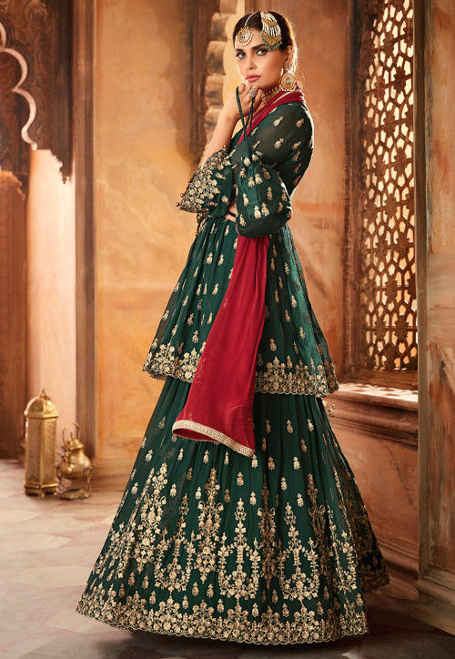 Buy Embroidered Georgette Pakistani Suit In Dark Green Online Kch2600 Utsav Fashion 