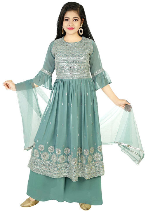 Embroidered Georgette Pakistani Suit in Dusty Blue