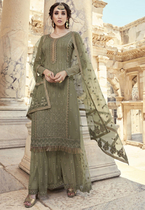 UtsavFashion Embroidered Georgette Pakistani Suit in Dusty Green