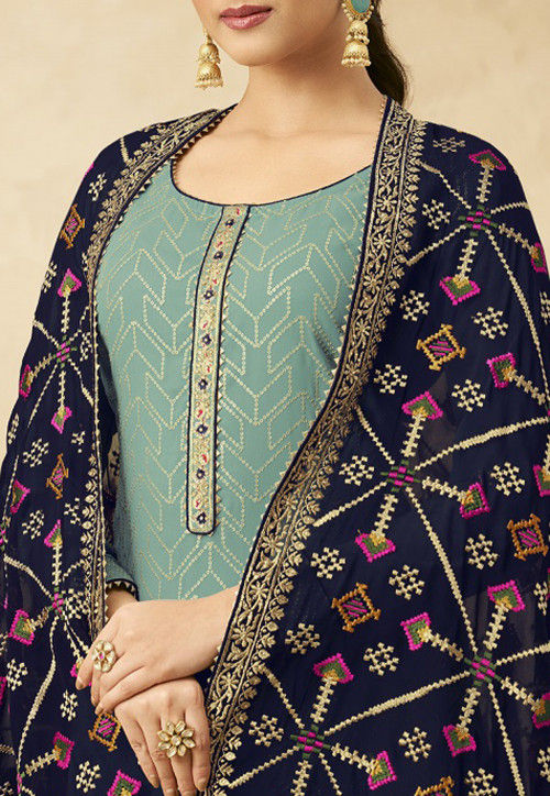 Embroidered Georgette Pakistani Suit in Dusty Green : KCH7008