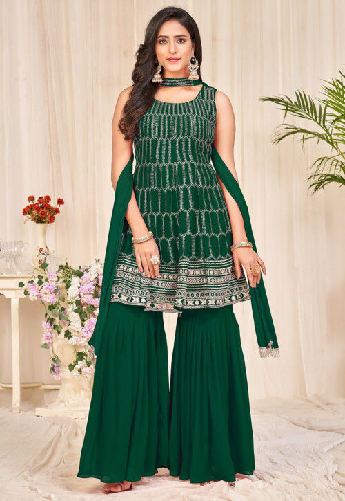 Embroidered Georgette Pakistani Suit in Green