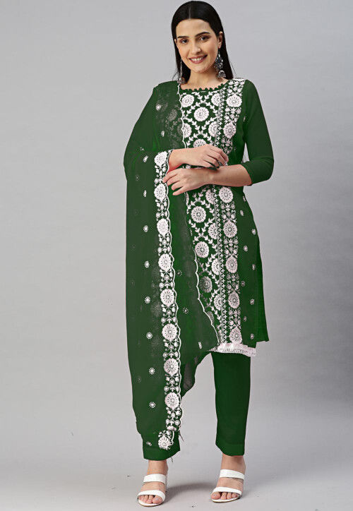 Embroidered Georgette Pakistani Suit in Green