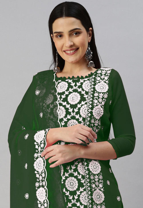 Embroidered Georgette Pakistani Suit in Green