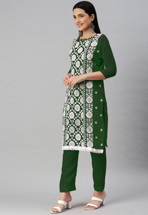 Embroidered Georgette Pakistani Suit in Green