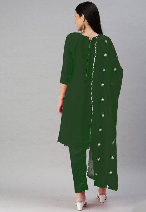 Embroidered Georgette Pakistani Suit in Green
