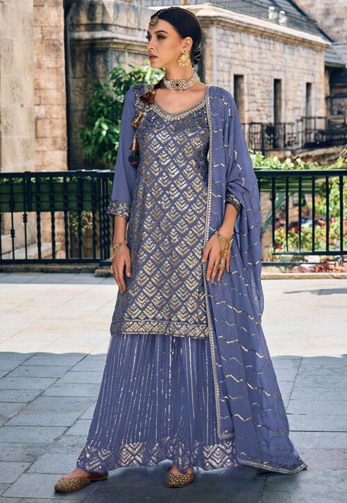 Embroidered Georgette Pakistani Suit in Purple