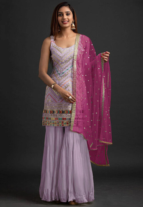 Embroidered Georgette Pakistani Suit in Light Purple