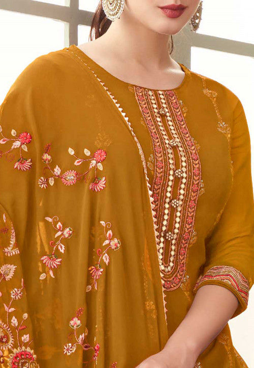 Embroidered Georgette Pakistani Suit in Mustard : KCH7904