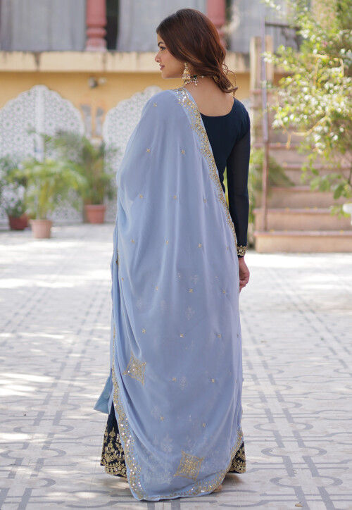 Embroidered Georgette Pakistani Suit in Navy Blue