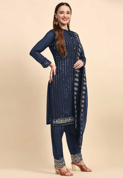 Buy Embroidered Georgette Pakistani Suit In Navy Blue Online Kry1587 Utsav Fashion 